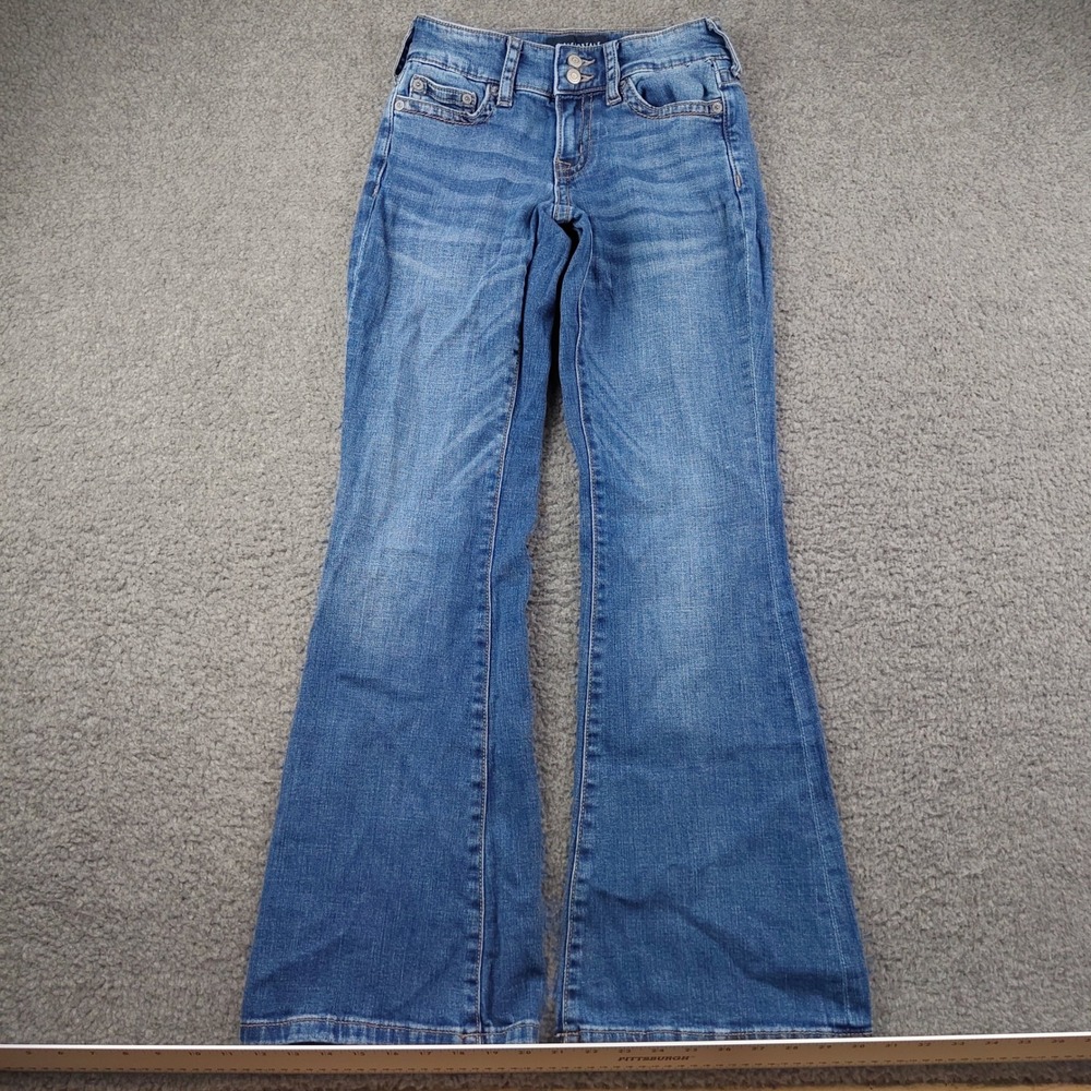 Aeropostale Jeans Sz 24x30 Low Rise Flare Blue Stretch Denim Short EUC
